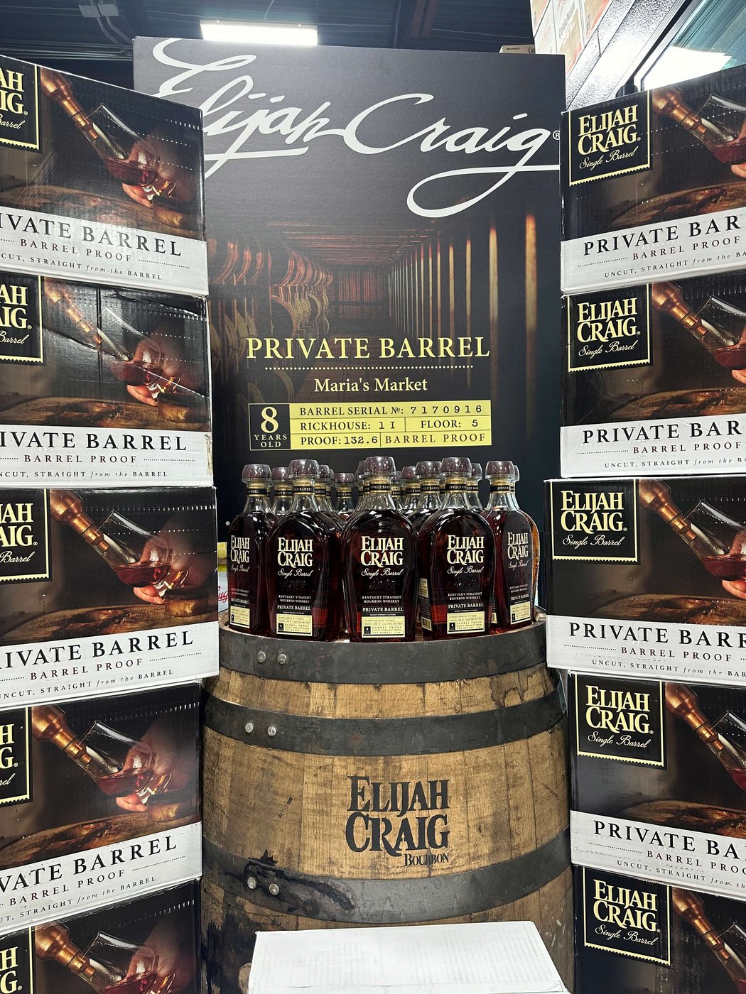 Elijah Craig Private Barrel display at Maria's Market Place